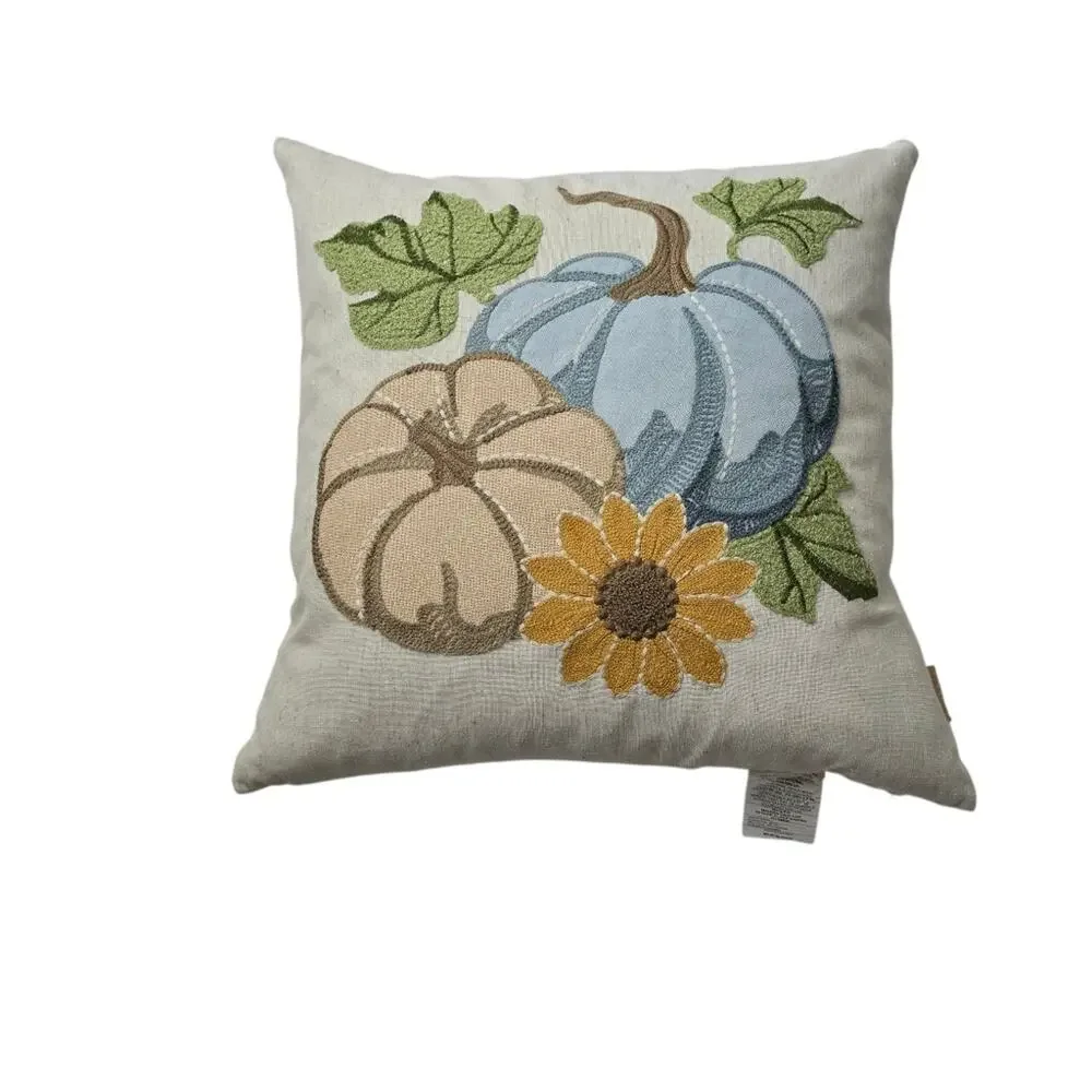 Harvest Pumpkin Sunflower Throw Pillow 18x18 Cottagecore Fall Autumn Farmhouse